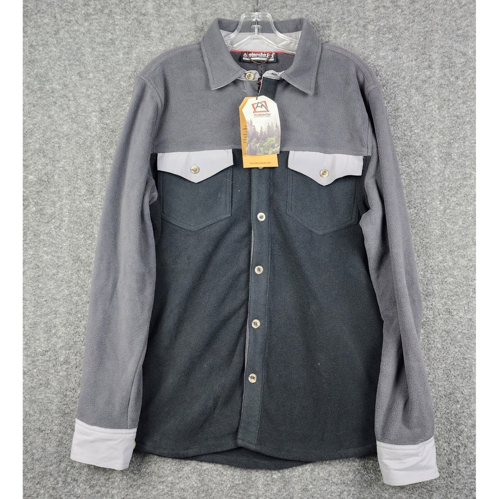 Avalanche Outdoor Fleece Button Up Mens M‎ Black Gray CAM139A Colorblock New
